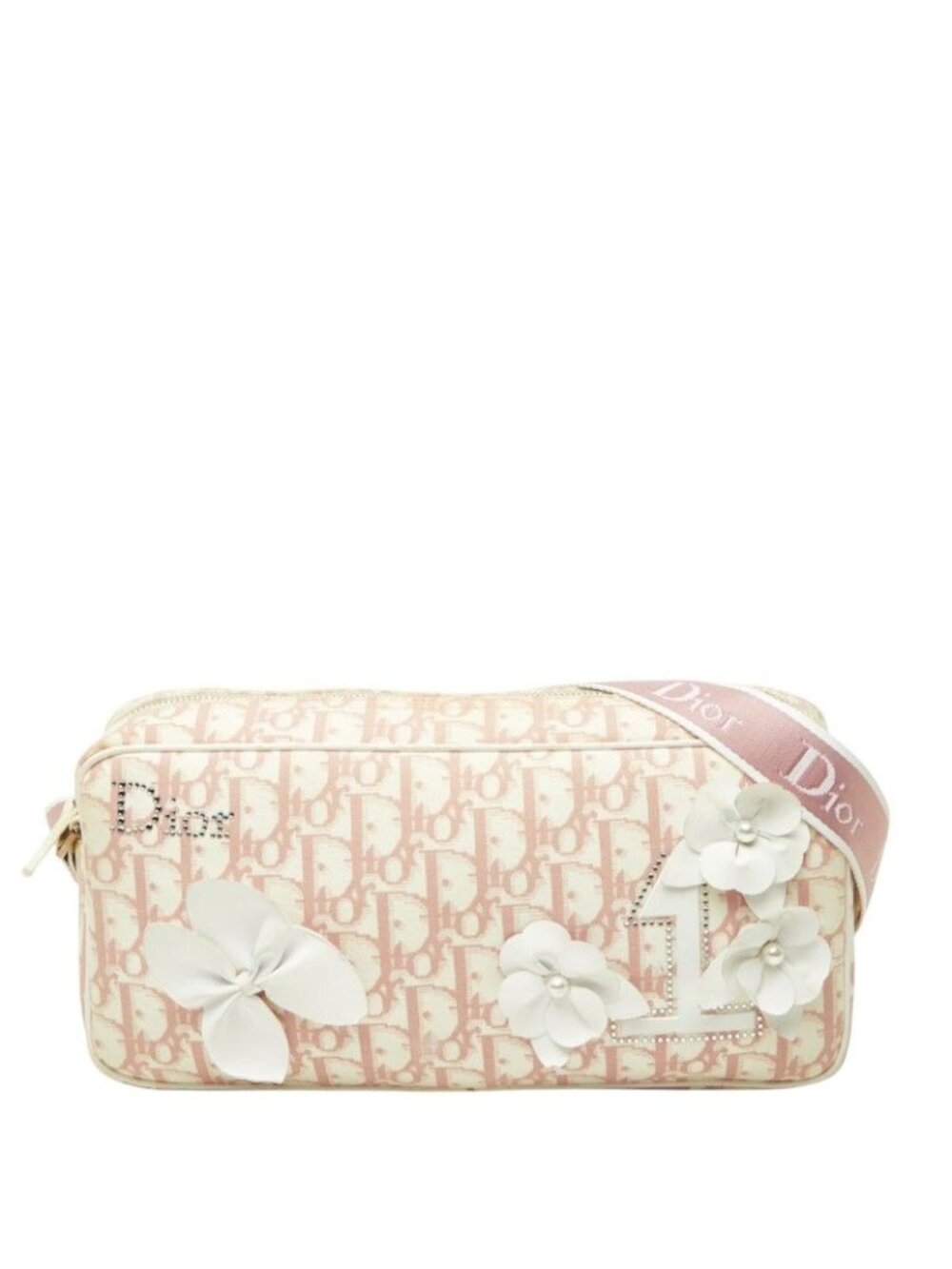 Dior Trotter No 1 Flower Crossbody Shoulder Bag Pink White Canvas